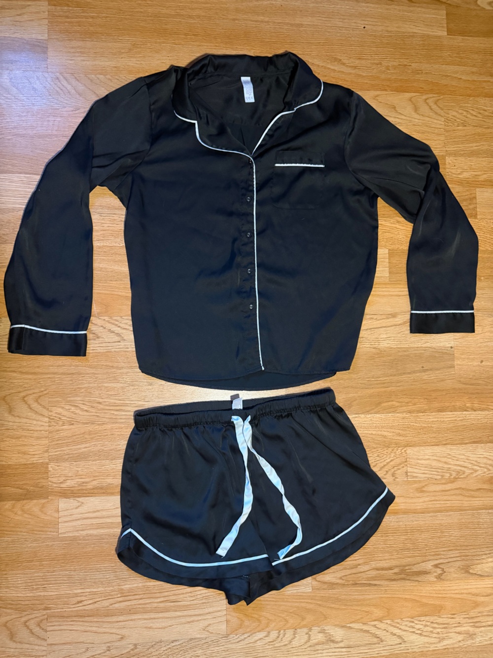 stars above Black Pajama Set with White Contrast Piping